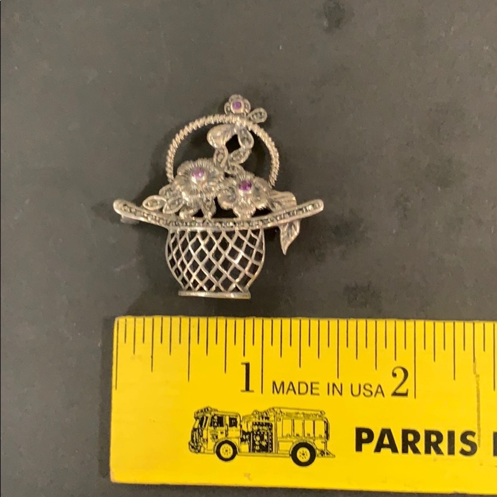 Vintage Sterling Silver Flower Basket Brooch - Picture 12 of 15